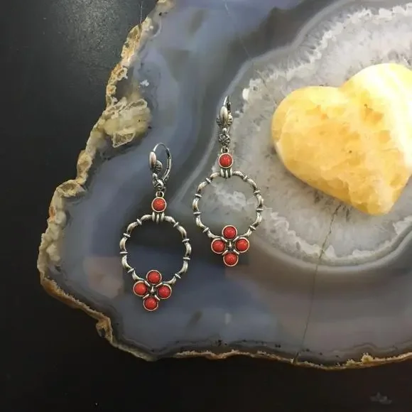 Carolyn Pollack Sterling 5 Red Jasper Decorated Hoop Dangle Earrings For Women - Picture 2 of 10